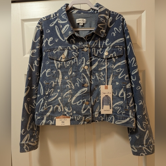 Copper Flash Jackets & Blazers - NWT Love Print Stretch Jean Jacket ❤️